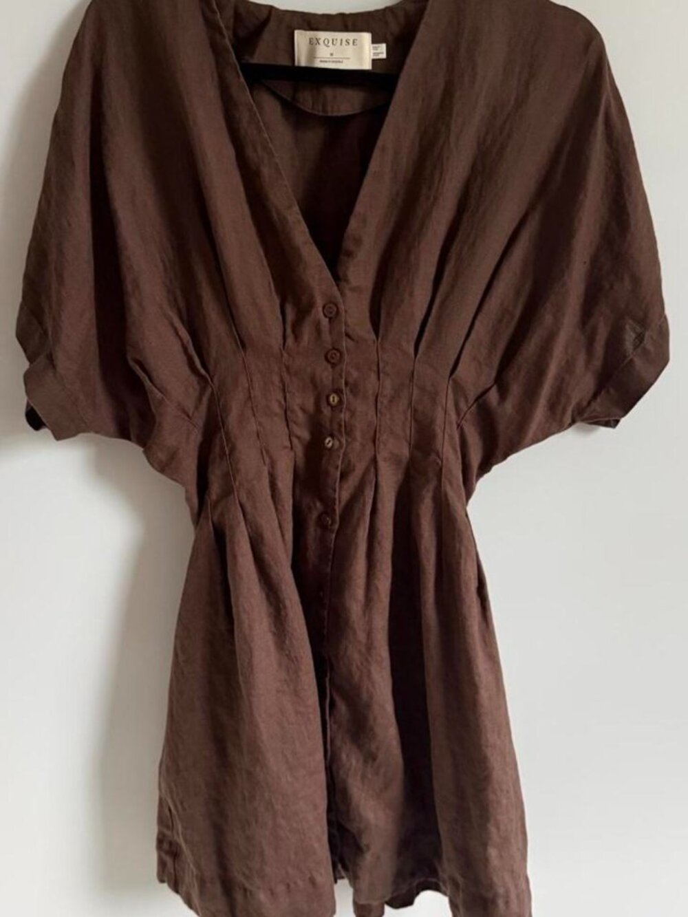 Exquisite The Tobi Mini Dress in Chocolate Brown linen, size Medium